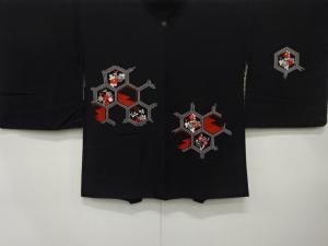 亀甲繋ぎに花模様　刺繍　一つ紋　絵羽織